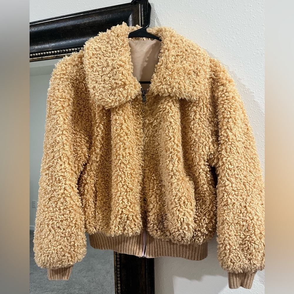 La Vie Rebecca Taylor Curly Faux Shearling Bomber - Picture 2 of 8